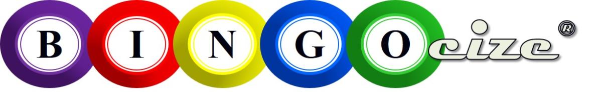 Multi-colored Bingo balls spelling Bingo, "cize" in fancy script